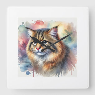 Reloj Cuadrado Bornean cat 220924AREF139 - Watercolor