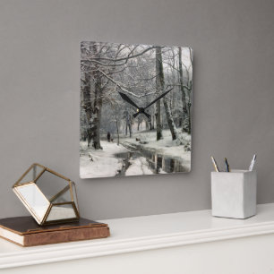 Reloj Cuadrado Bosque de hayas, invierno por Anders Andersen-Lund