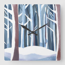 Reloj Cuadrado Bosque de invierno nevado | Moderna acuarela simpl