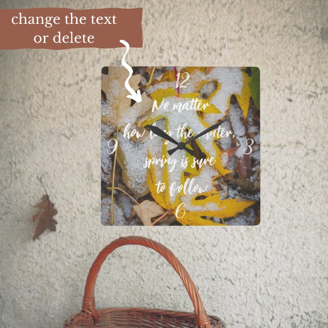 Reloj Cuadrado Bosque de noviembre: Hojas amarillas bajo la nieve (Subido por el creador)