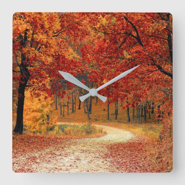 Reloj Cuadrado Bosque de otoño (Anverso)