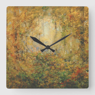 Reloj Cuadrado Bosque de otoño de caída de la acuarela de los hue