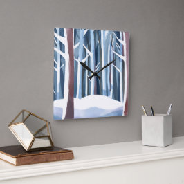 Reloj Cuadrado Bosque invernal nevado | Acuarela simple moderna
