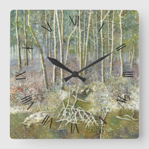 Reloj Cuadrado bosque invernal Watercolor