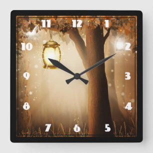 Reloj Cuadrado Bosque mágico con luces de hadas