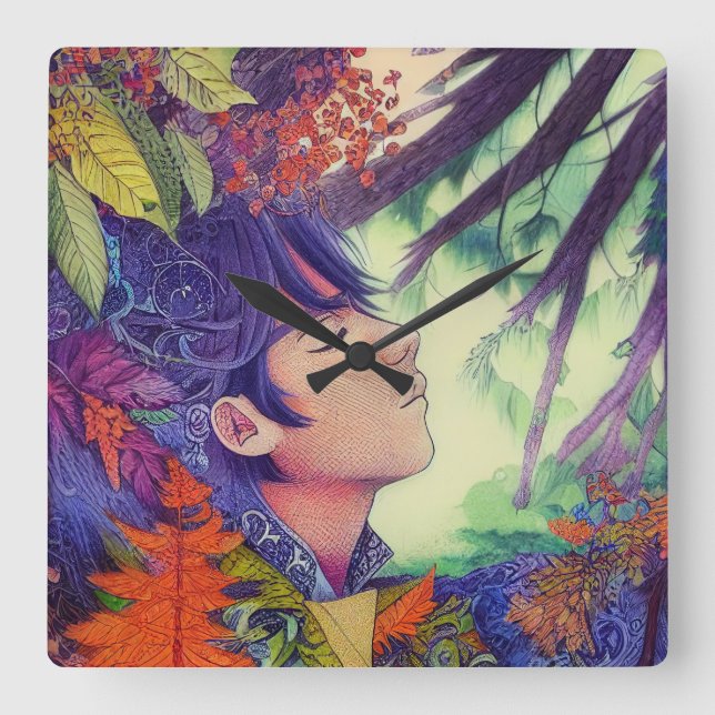 Reloj Cuadrado Bosque masculino de arte anime - Estilo manga japo (Anverso)