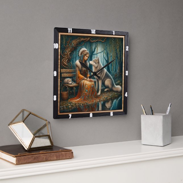 Reloj Cuadrado Bosque nativo indio: Un momento de calma (Oficina)