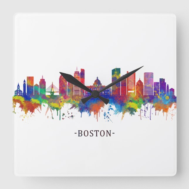 Reloj Cuadrado Boston Massachusetts Skyline (Anverso)