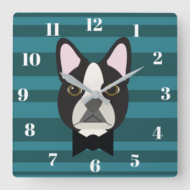 Reloj Cuadrado Boston Terrier (Anverso)