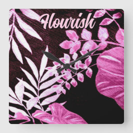 Reloj Cuadrado Botanical Tropical Leaves Palm Pink Personalized