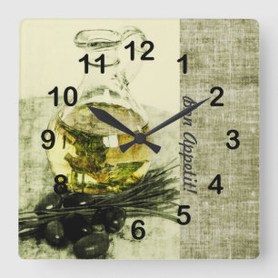 Reloj Cuadrado Botella del aceite de oliva todavía que cocina