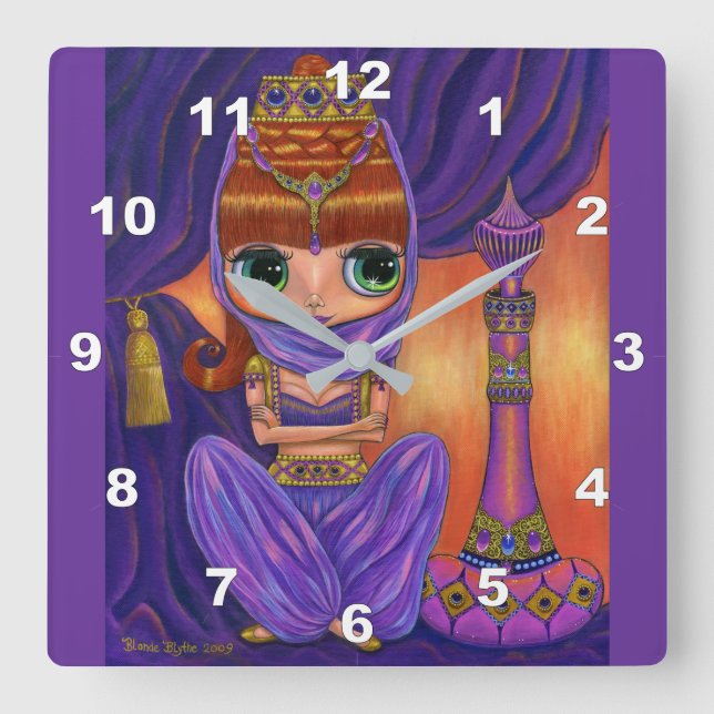Reloj Cuadrado Botella mágica Cute Purple Genie Chica Doll (Anverso)