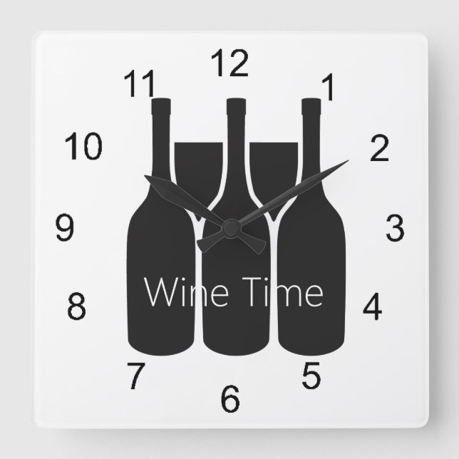 Reloj Cuadrado Botellas de vino Gafas "Tiempo de vino" Diseño Rel (Anverso)