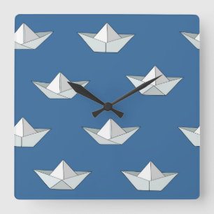 Reloj Cuadrado Botes Origami En El Patrón Del Agua