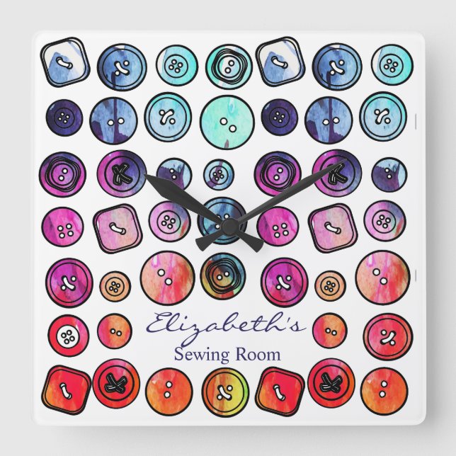 Reloj Cuadrado botón de la sala de costura (Anverso)