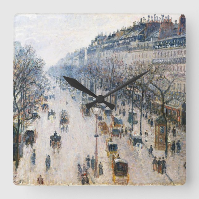 Reloj Cuadrado Boulevard Montmartre por Pissaro Acrylon Wall Cloc (Anverso)