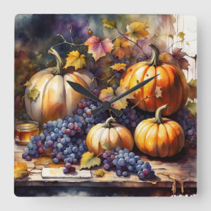 Reloj Cuadrado Bounty de otoño, calabazas, miel de uva