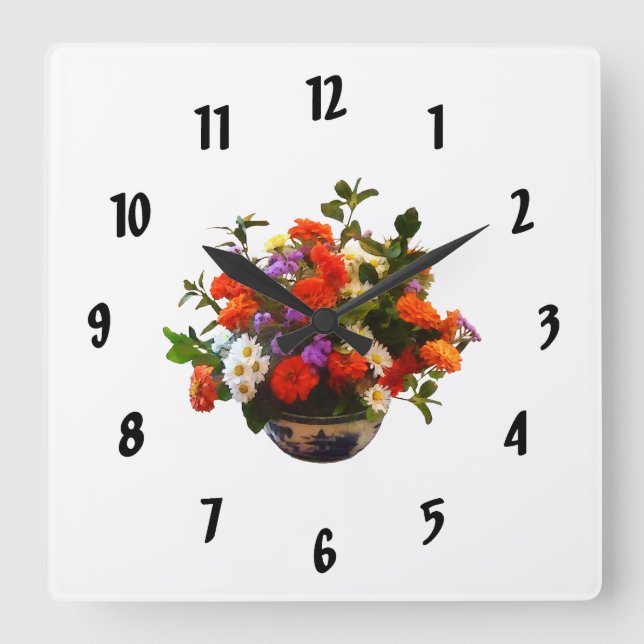 Reloj Cuadrado Bouquet con Mamáes y Daisies (Anverso)