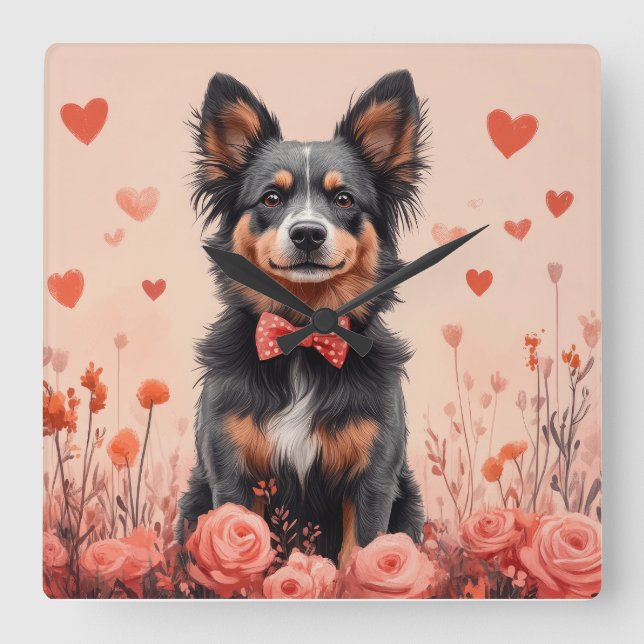 Reloj Cuadrado Bovino australiano con Rosas - El día de San Valen (Anverso)