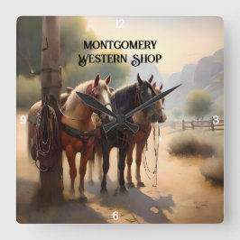 Reloj Cuadrado Bovinos de corral pastando ganado a caballo