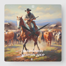 Reloj Cuadrado Bovinos de corral pastando ganado a caballo