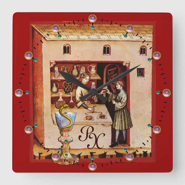 Reloj Cuadrado BOWL DE HYGEIA MONOGRAM Medicina, Farmacia (Anverso)