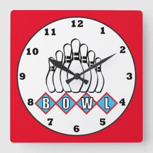Reloj Cuadrado Bowling alley sports pins wall clock