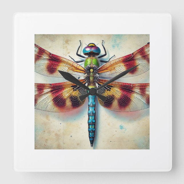 Reloj Cuadrado Brachydiplax dragonfly 240824IREF208 - Watercolor (Anverso)