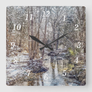 Reloj Cuadrado Branson Fall Creek Winter Snow Painterly Clock