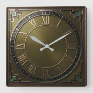 Reloj Cuadrado Brass Art Deco Luxury Malachite Corner Roman Numer