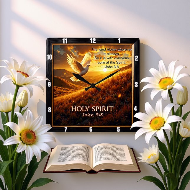 Reloj Cuadrado Breath of Heaven Holy Spirit Dove John 3:8 Verse (Subido por el creador)