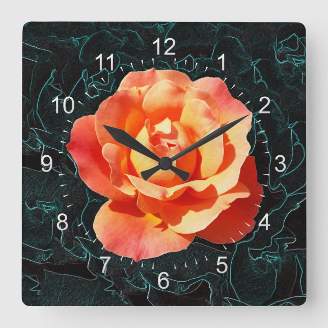 Reloj Cuadrado Bright orange rose (Anverso)