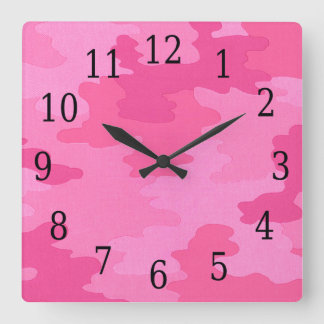 Reloj Cuadrado Bright Pink Camouflage Square Clock