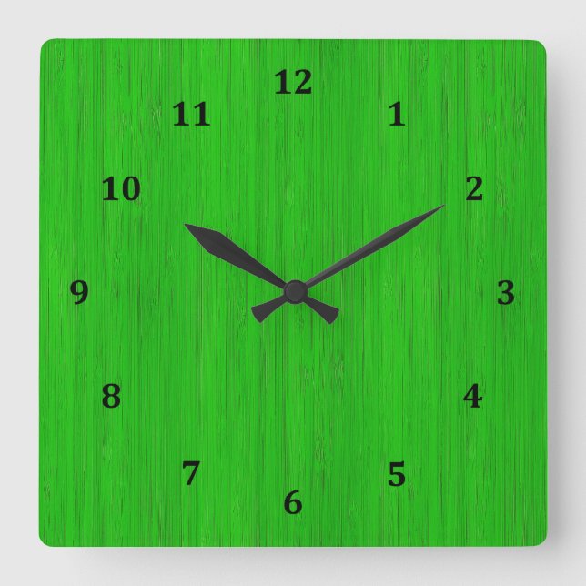 Reloj Cuadrado Brillante Bambú Verde Madera Grain Look (Anverso)