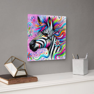 Reloj Cuadrado Brillante margarita verde Verde azulada de cebra f