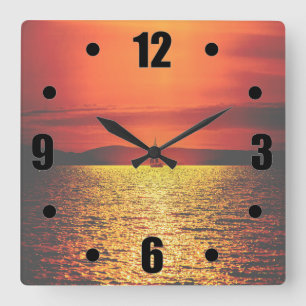 Reloj Cuadrado Brillante Red And Golden Sunset Sail