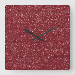Reloj Cuadrado Brillante Rojo y Plata Purpurina
