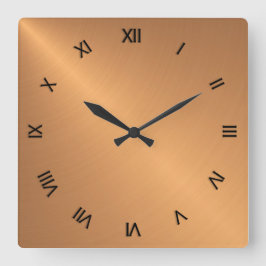 Reloj Cuadrado Brillo de cobre Numerales romanos negros