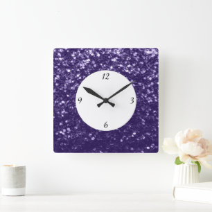 Reloj Cuadrado Brillo de purpura ultra violeta oscuro con números