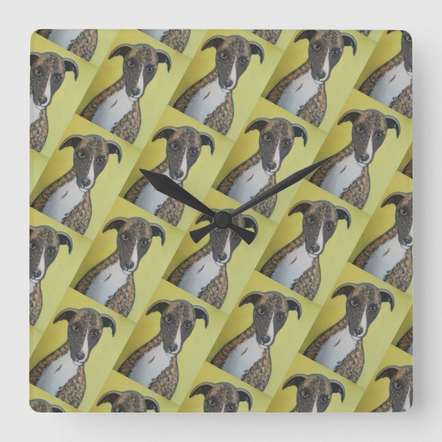 Reloj Cuadrado Brindle Greyhound Wall Clock (Anverso)