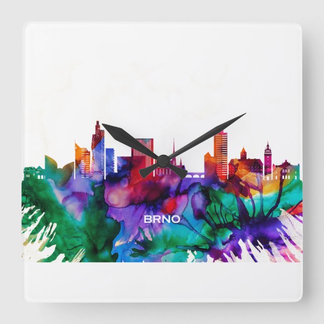 Reloj Cuadrado Brno Skyline (Anverso)