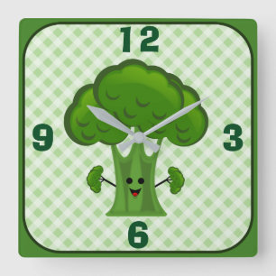 Reloj Cuadrado Brócoli Verde Feliz