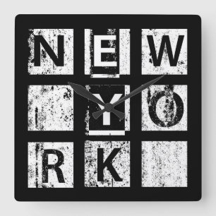 Reloj Cuadrado Bronx Nueva York   Tipografía gruesa