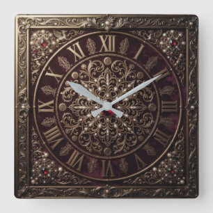 Reloj Cuadrado Bronze Burgundy Velvet Victorian Ruby Gem