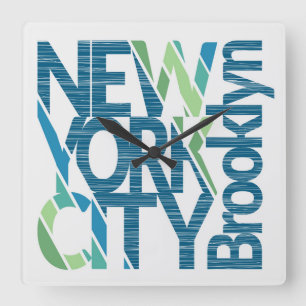 Reloj Cuadrado Brooklyn New York Typography