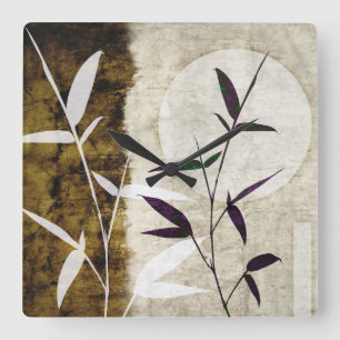 Reloj Cuadrado Brown Bamboo Moon Fall Leaves