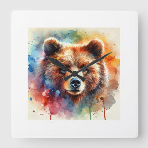Reloj Cuadrado Brown Bear 170624AREF118 - Watercolor