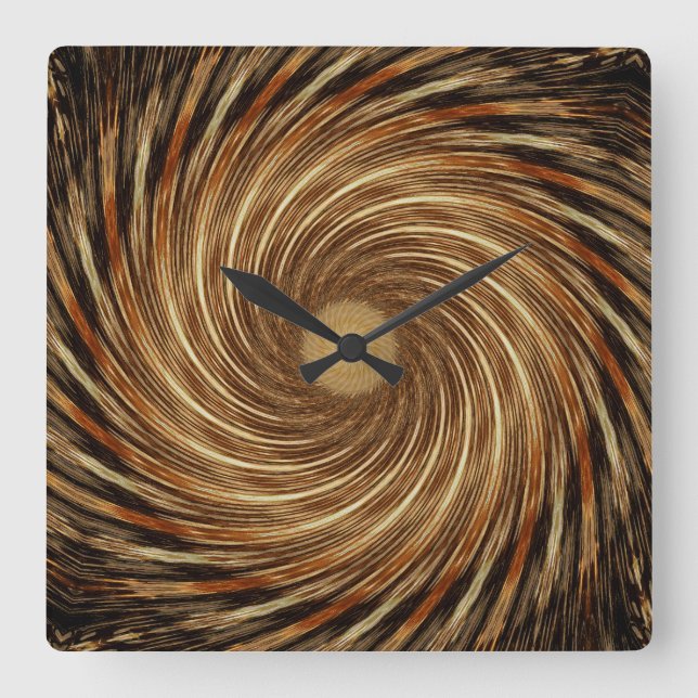 Reloj Cuadrado Brown Black Spiral Wave Kaleidoscope Art Clock (Anverso)
