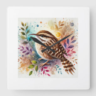 Reloj Cuadrado Brown Creeper Bird 110924AREF140 - Watercolor