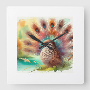 Reloj Cuadrado Brown Fan Bird 180724AREF108 - Watercolor